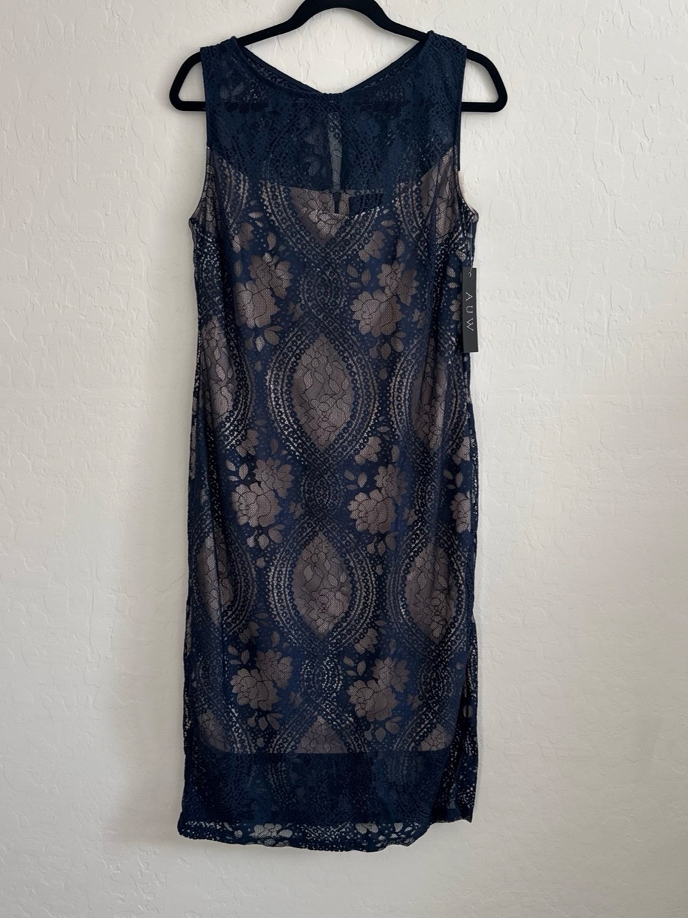 AUW Floral Lace Midi Dress in Blue NWT